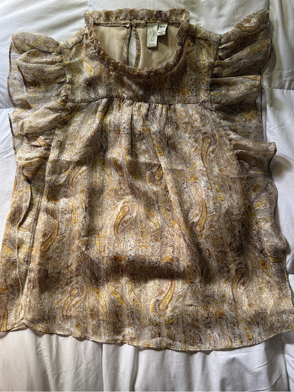 Joie Paisley Ruffle Sleeve Blouse - Beige/Gold LIKE-NEW never worn